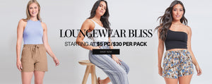 Loungewear banner for wholesale promoting $5 piece $30 per pack desktop 