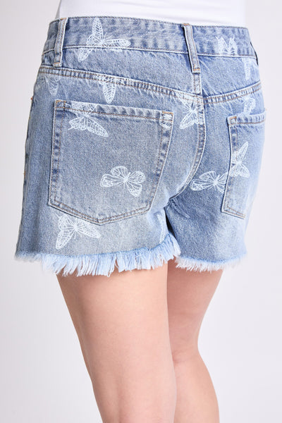 Mid Rise Butterfly Print Fray Hem Shorts, Pack of 12