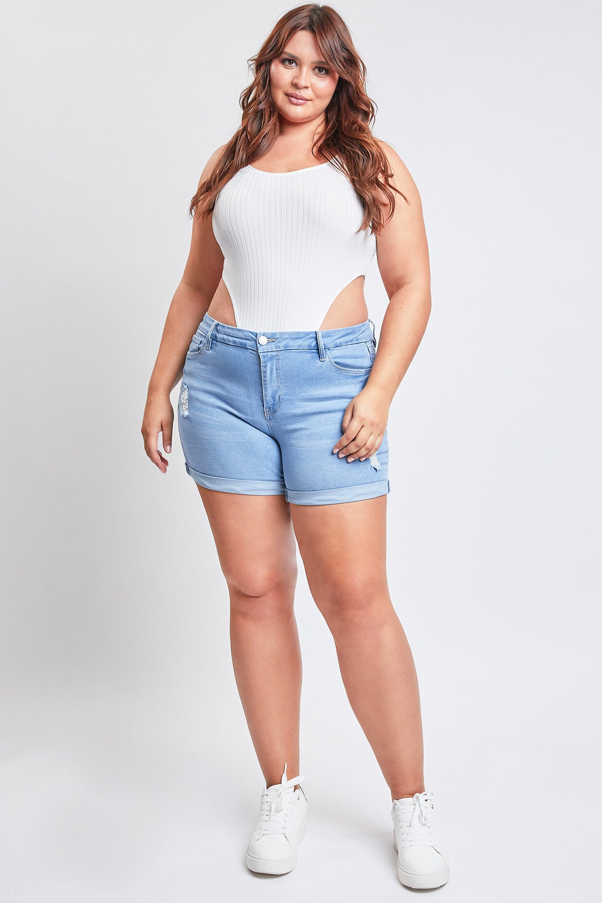Women's Plus Size Curvy Fit High Rise Cuffed Shorts from ROYALTY