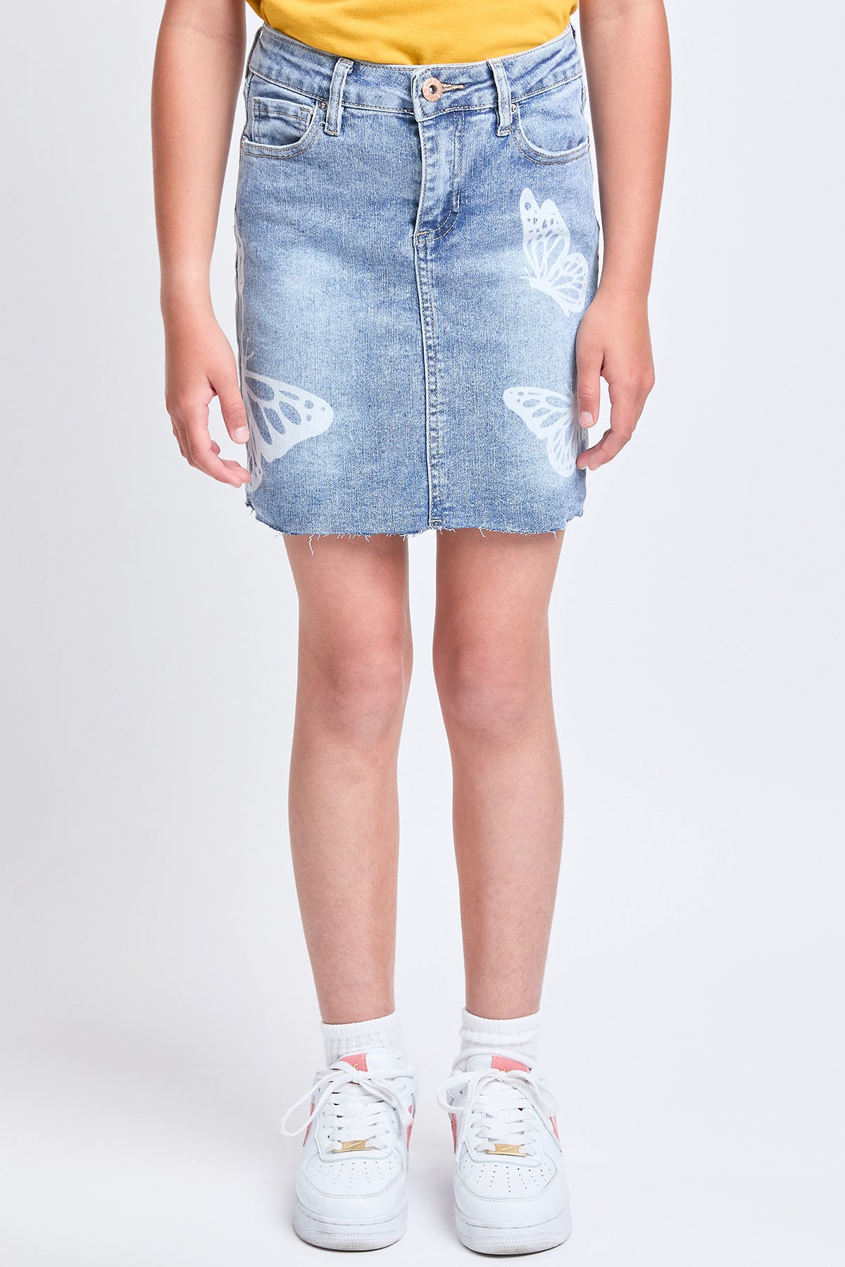 Girls Butterfly Print Raw Hem Mini Denim Skirt, Pack of 12