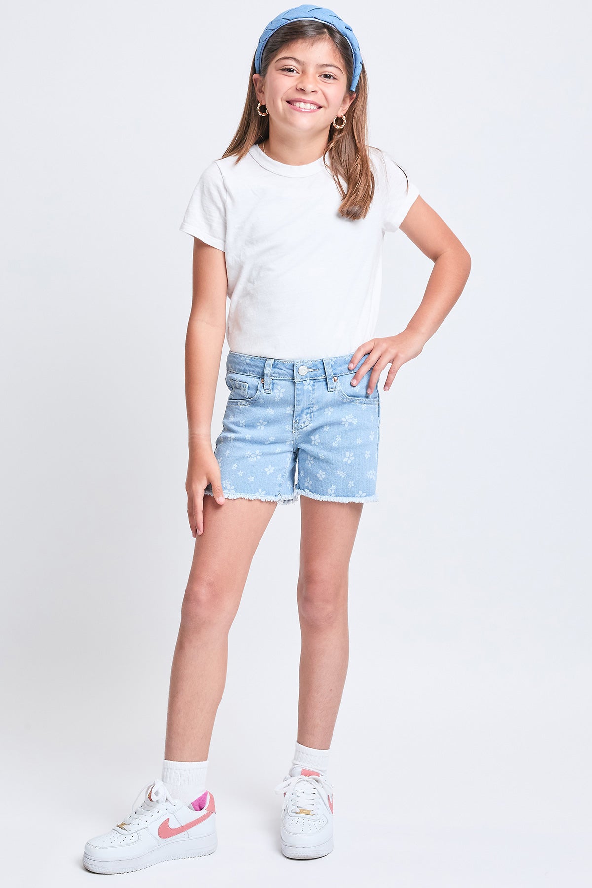 Girls Small Floral Print Fray Hem Shorts, Pack of 12