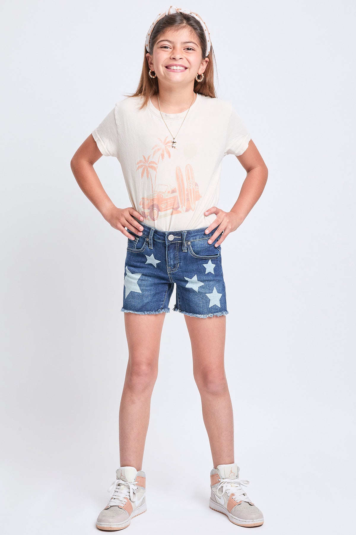 Girls Star Print Fray Hem Shorts, Pack of 12