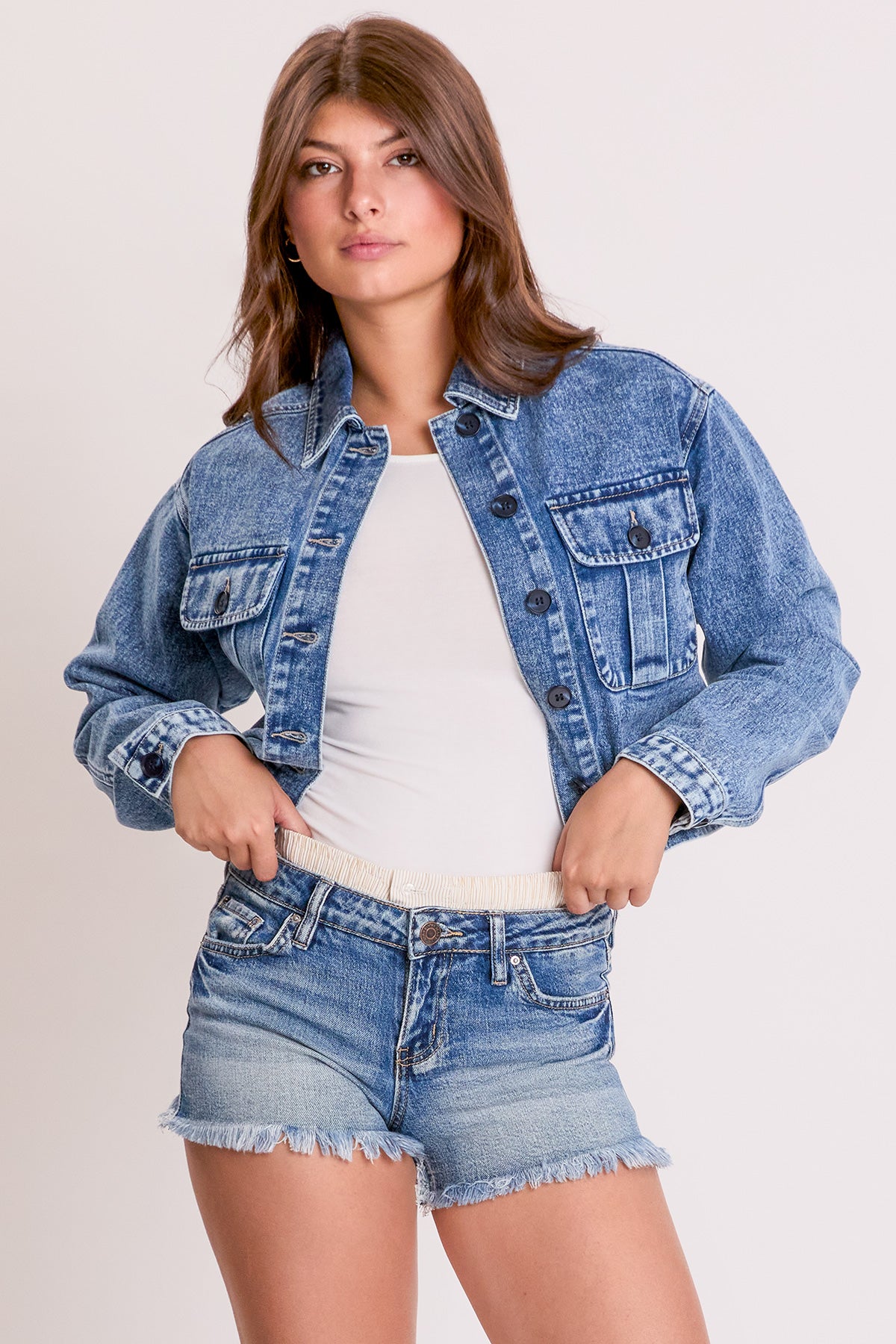 Cropped Trucker Rigid Denim Jacket, Pack of 6