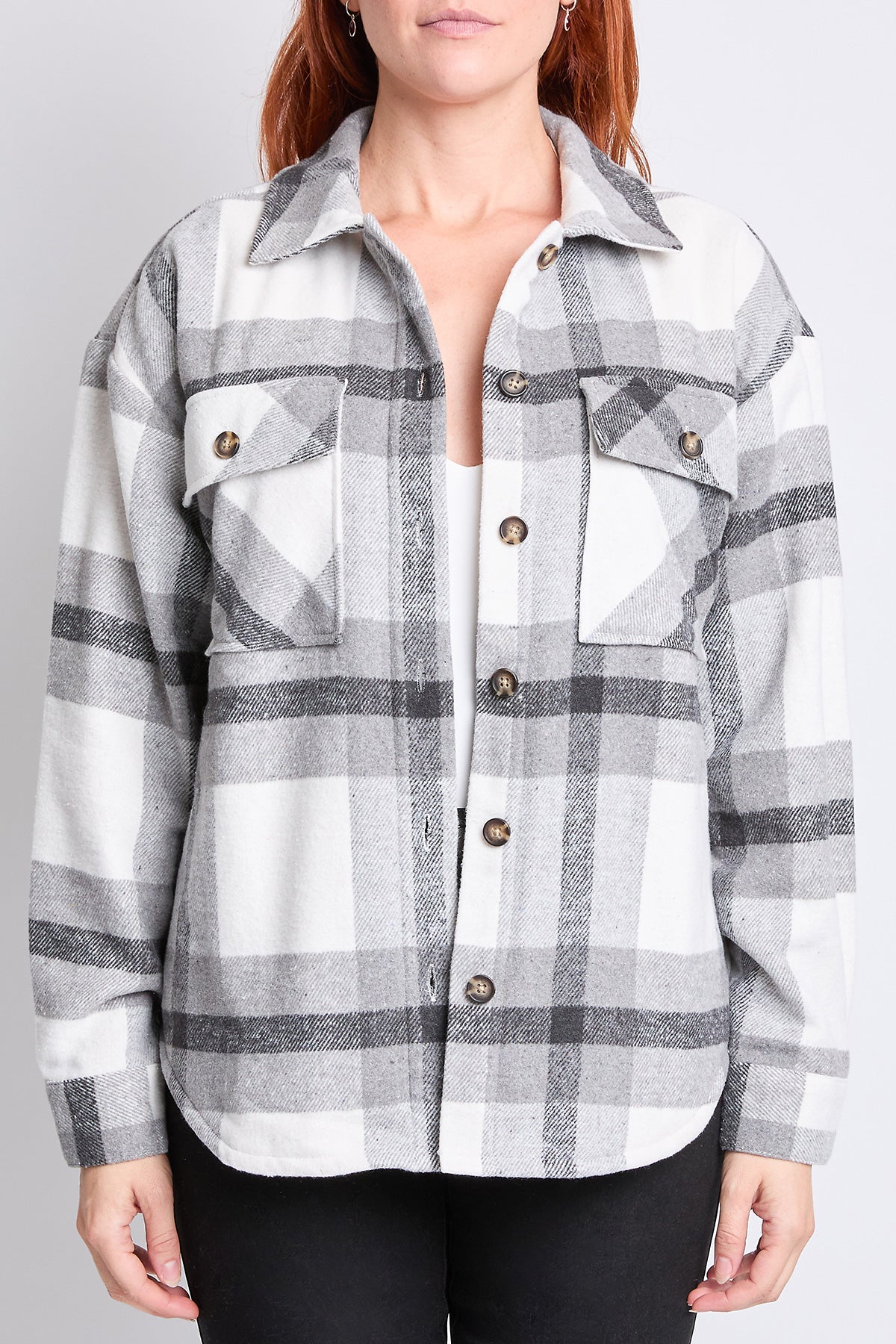 Oversized Plaid Flannel Shacket W/Sherpa Lining, Pack of 6