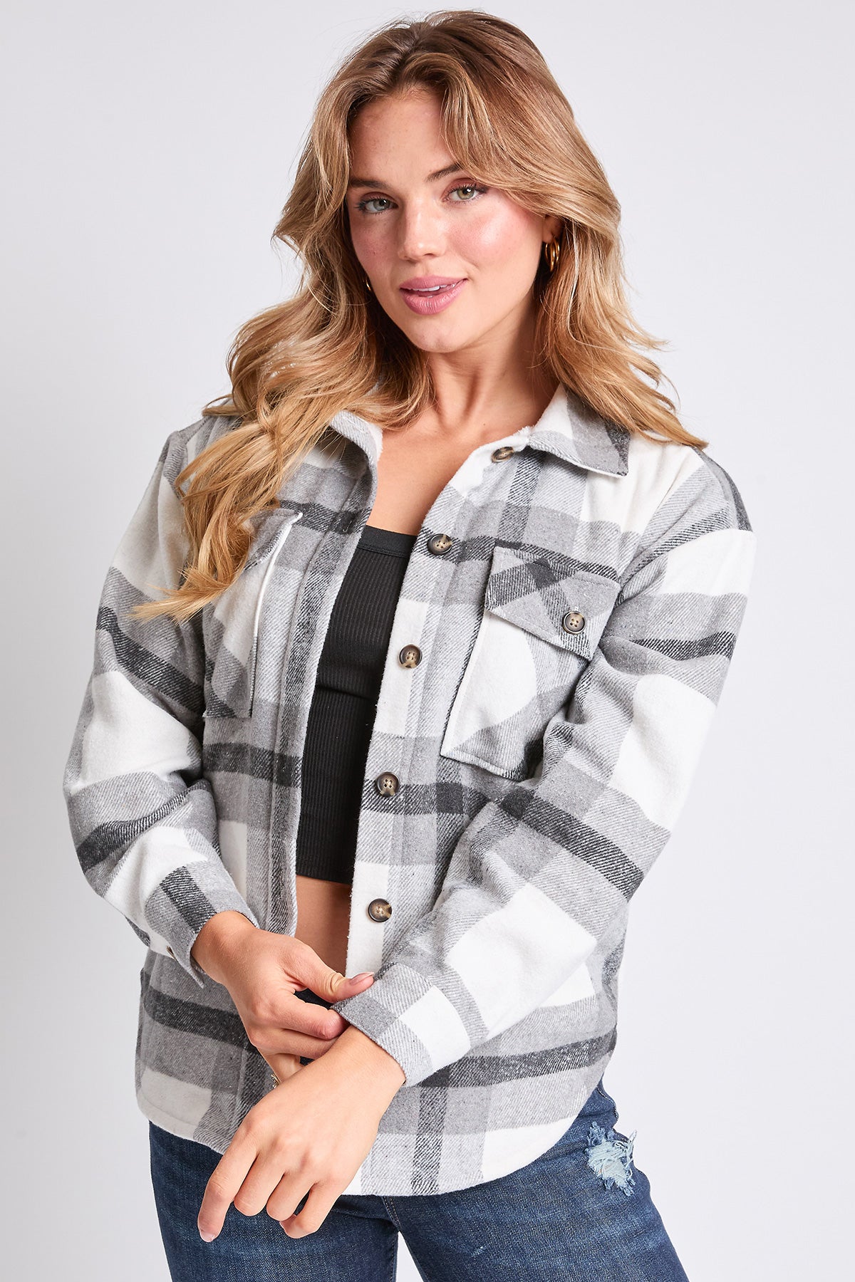 Oversized Plaid Flannel Shacket W/Sherpa Lining, Pack of 6