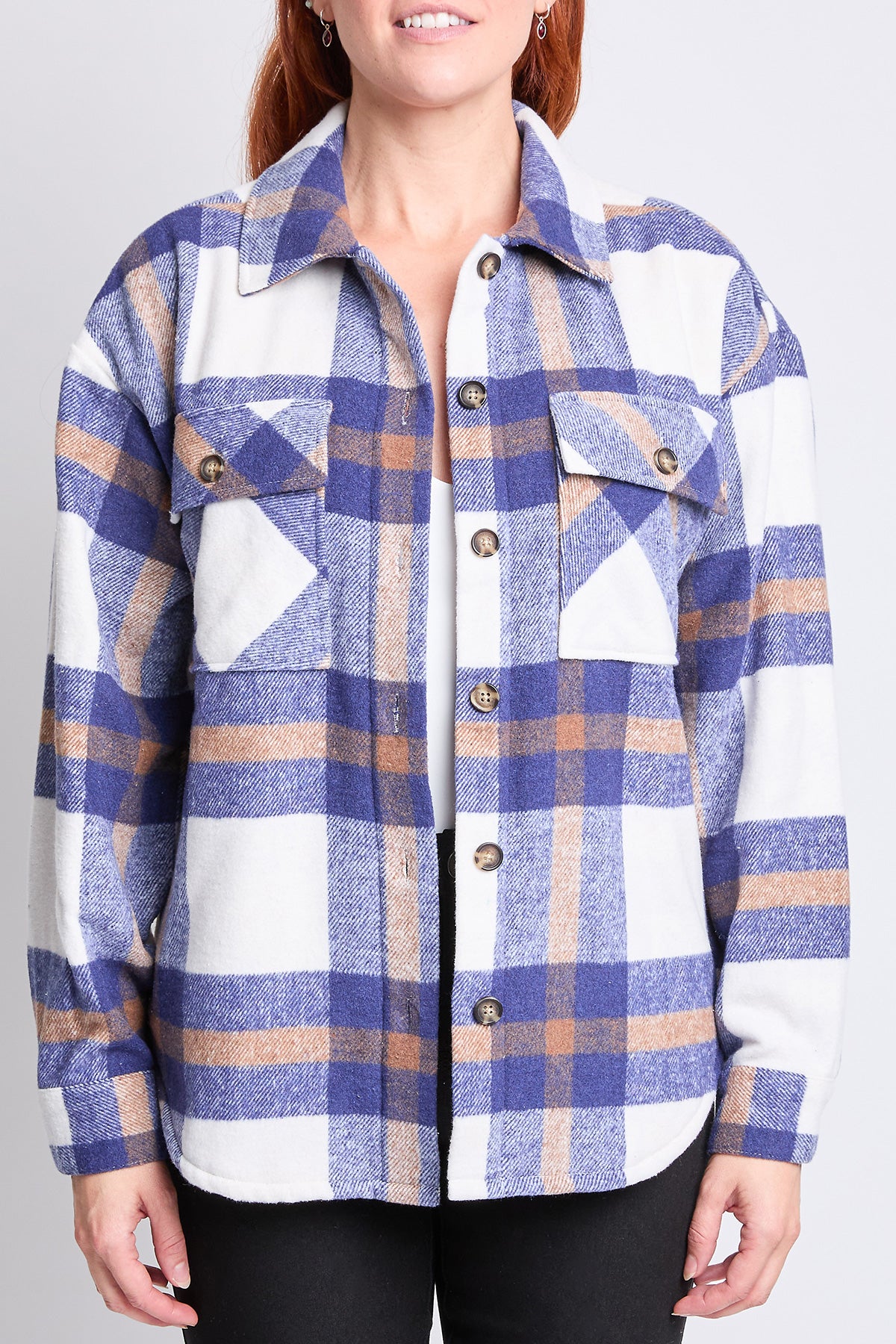 Oversized Plaid Flannel Shacket W/Sherpa Lining, Pack of 6