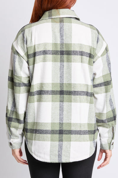 Oversized Plaid Flannel Shacket W/Sherpa Lining, Pack of 6