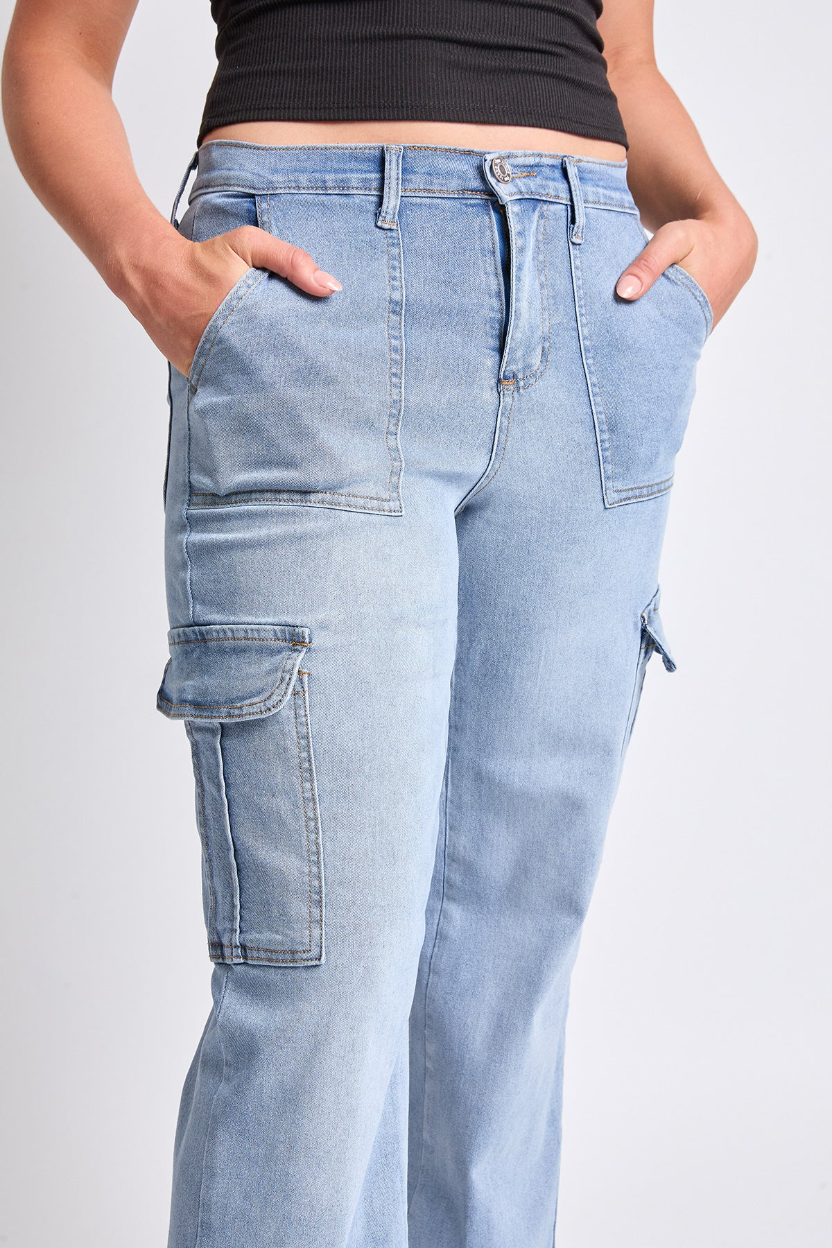 High Rise Elastic Waist Cargo Straight Leg Jeans, Pack of 6