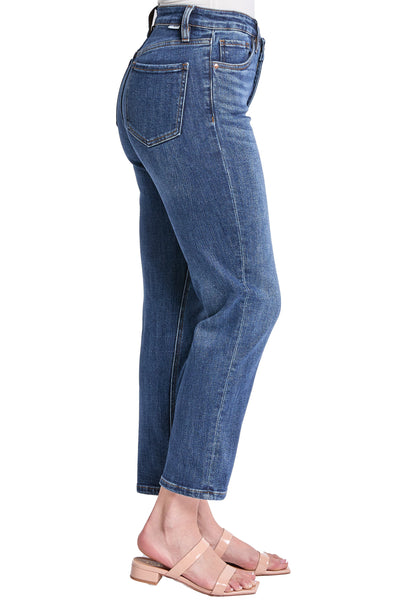 Dylan Mid Rise Asymmetric Cropped Straight Leg Jeans