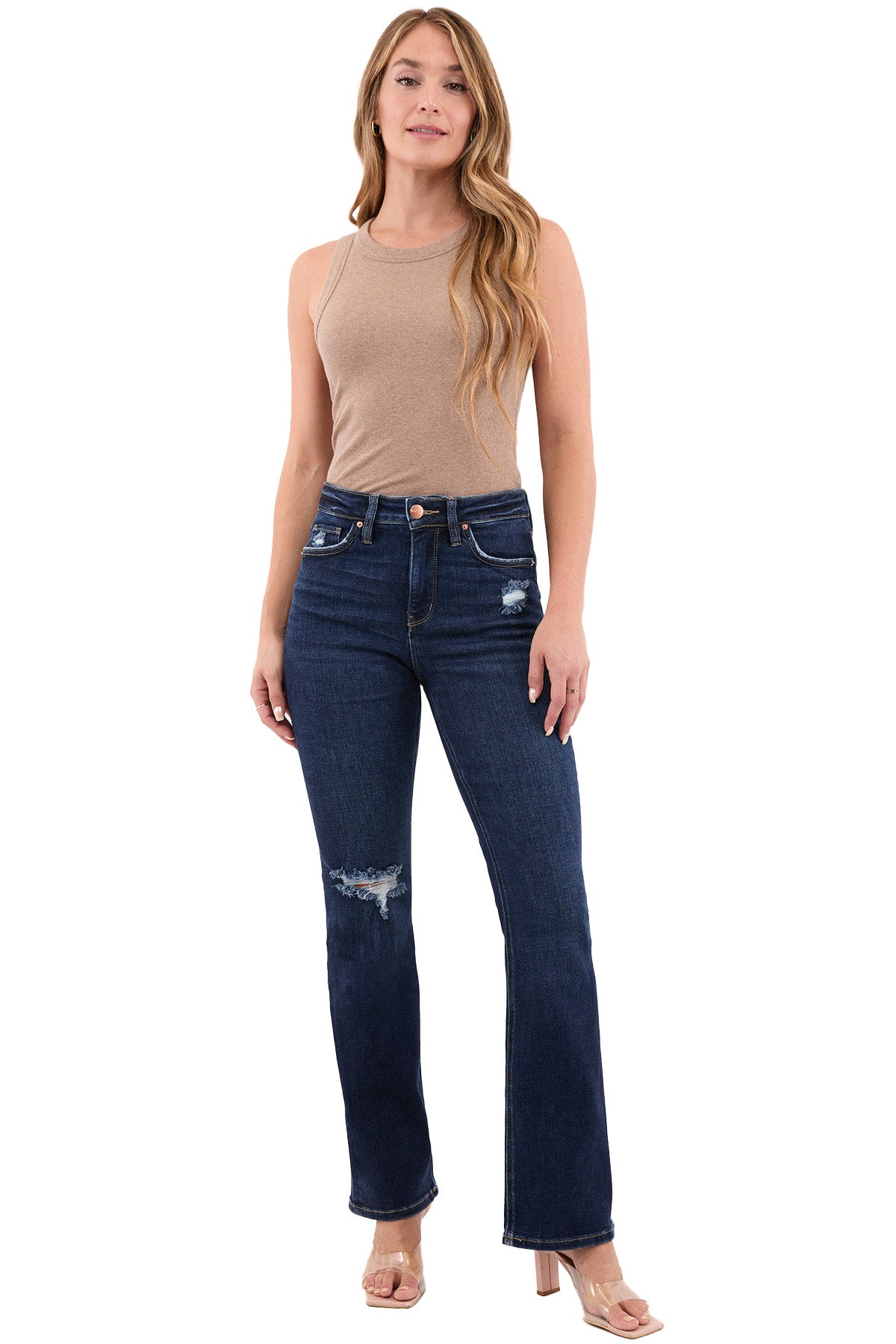 Mia High Rise Bootcut Distressed Jeans