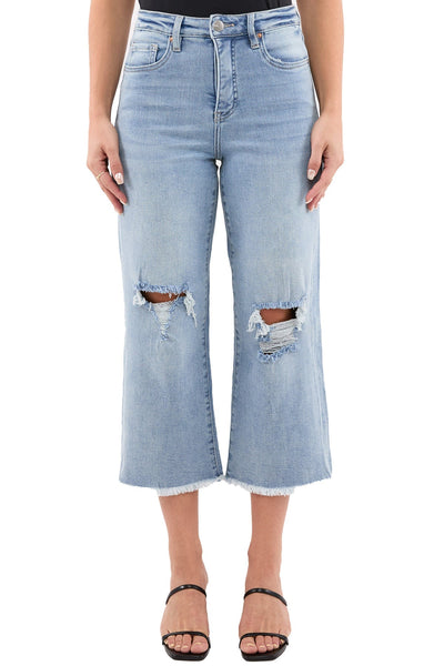 Chloe High Rise Wide Leg Cropped Frayed Jeans