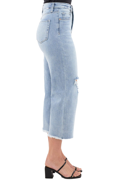 Chloe High Rise Wide Leg Cropped Frayed Jeans