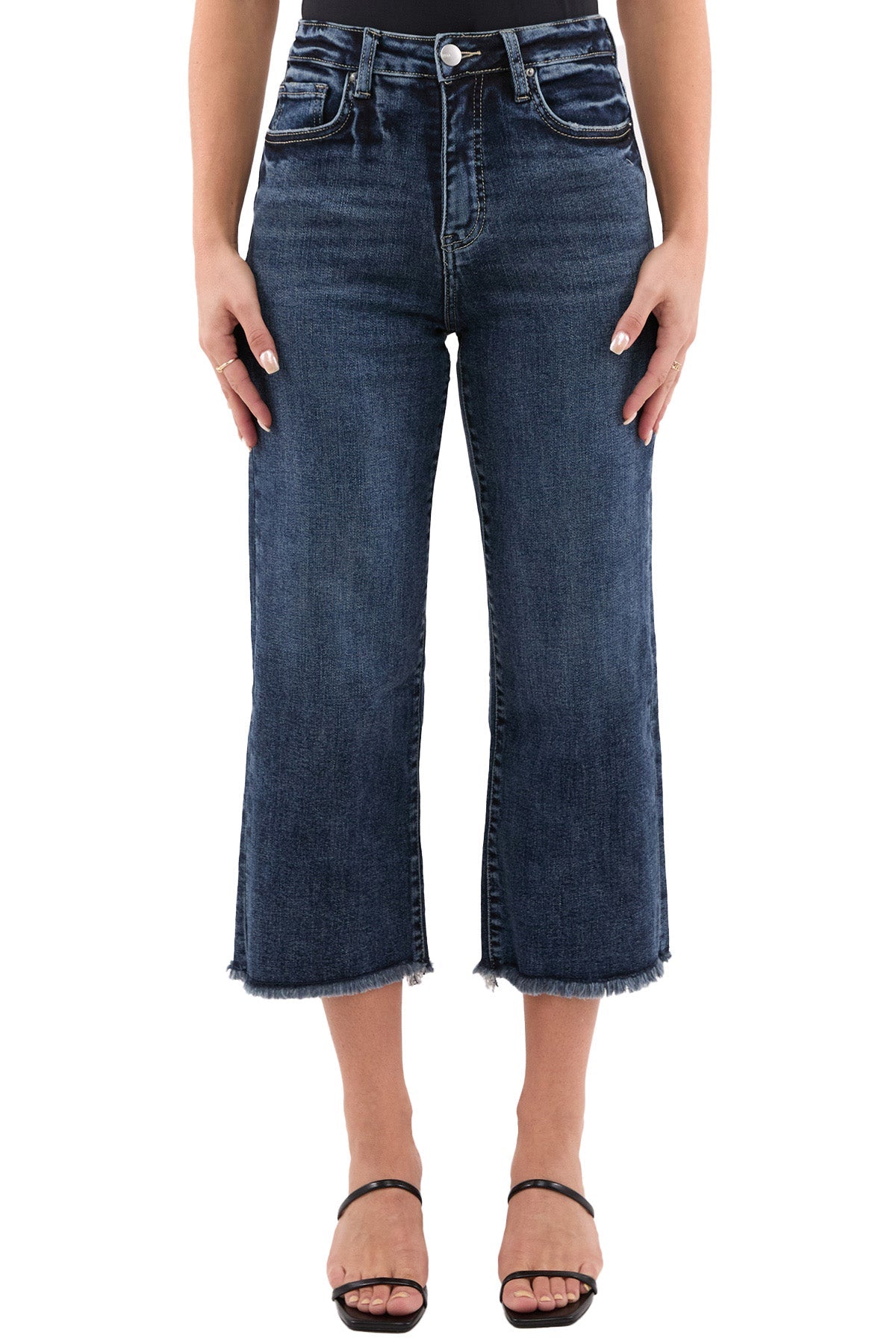 Chloe High Rise Wide Leg Cropped Frayed Jeans