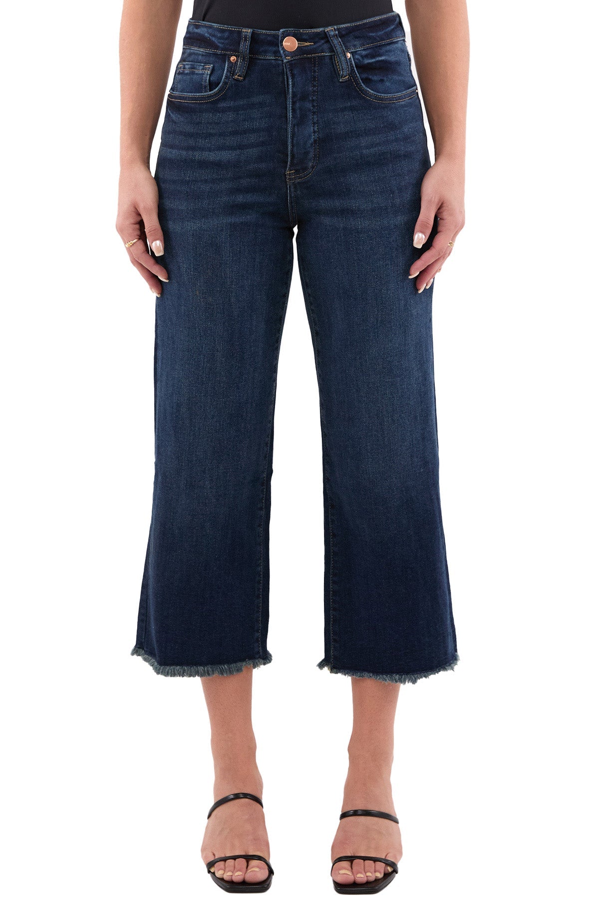 Chloe High Rise Wide Leg Cropped Frayed Jeans