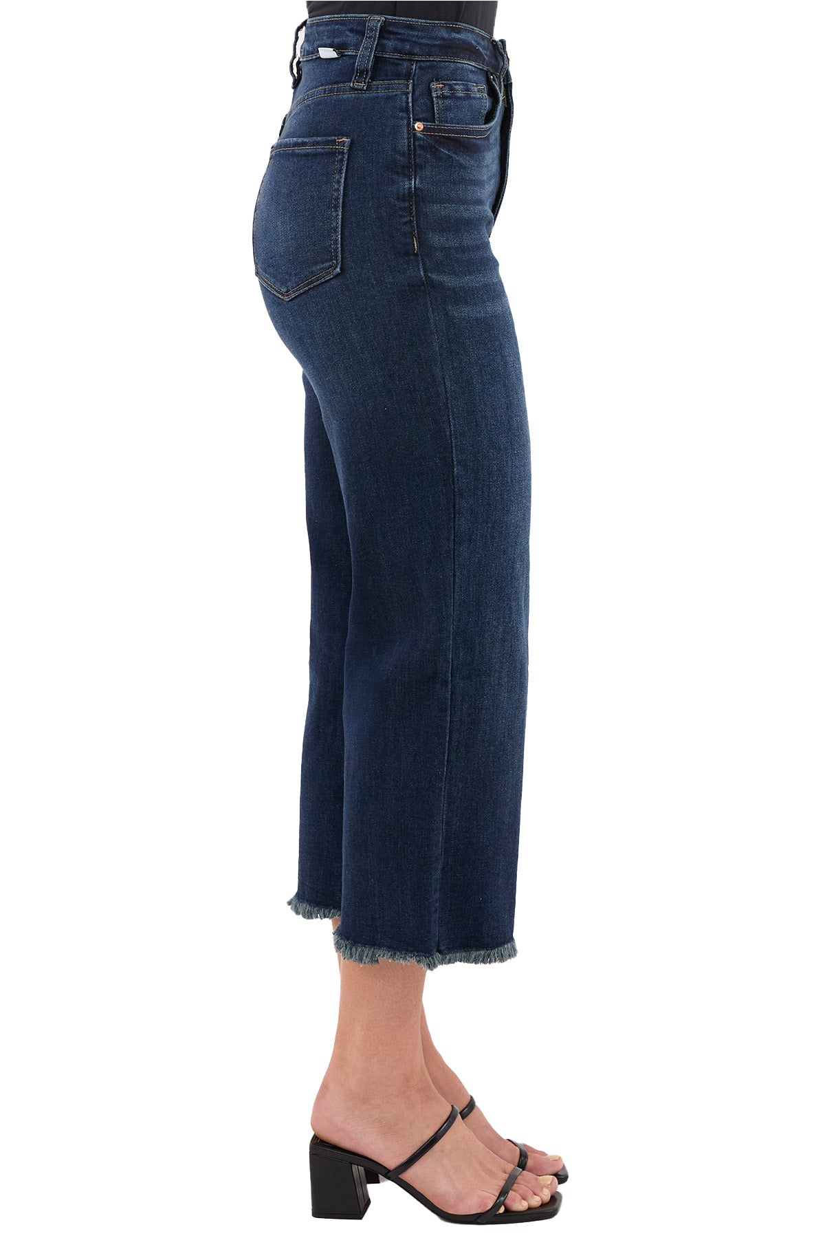 Chloe High Rise Wide Leg Cropped Frayed Jeans