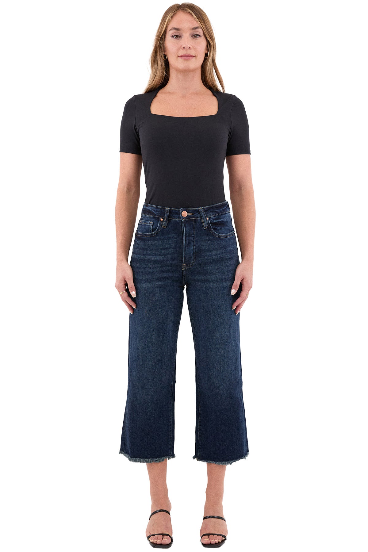 Chloe High Rise Wide Leg Cropped Frayed Jeans