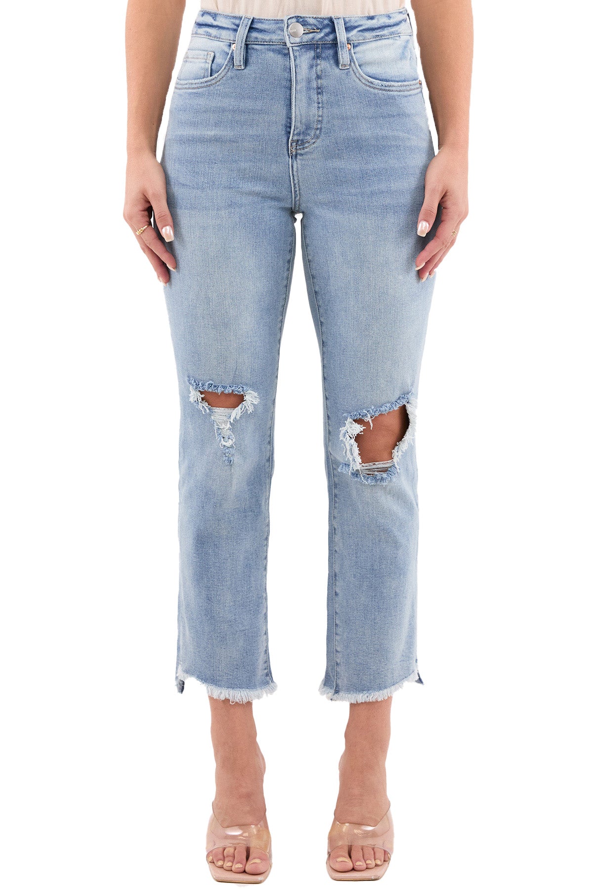 Dylan High Rise Slim Straight Crop Fray Jeans