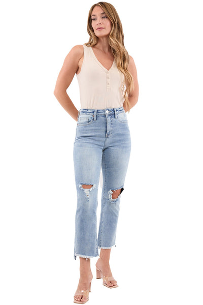 Dylan High Rise Slim Straight Crop Fray Jeans