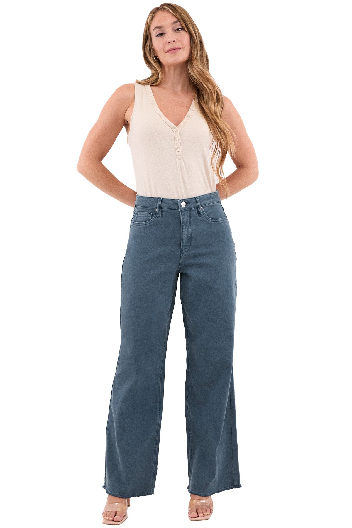 Chloe High Rise Frayed Wide Leg Pants