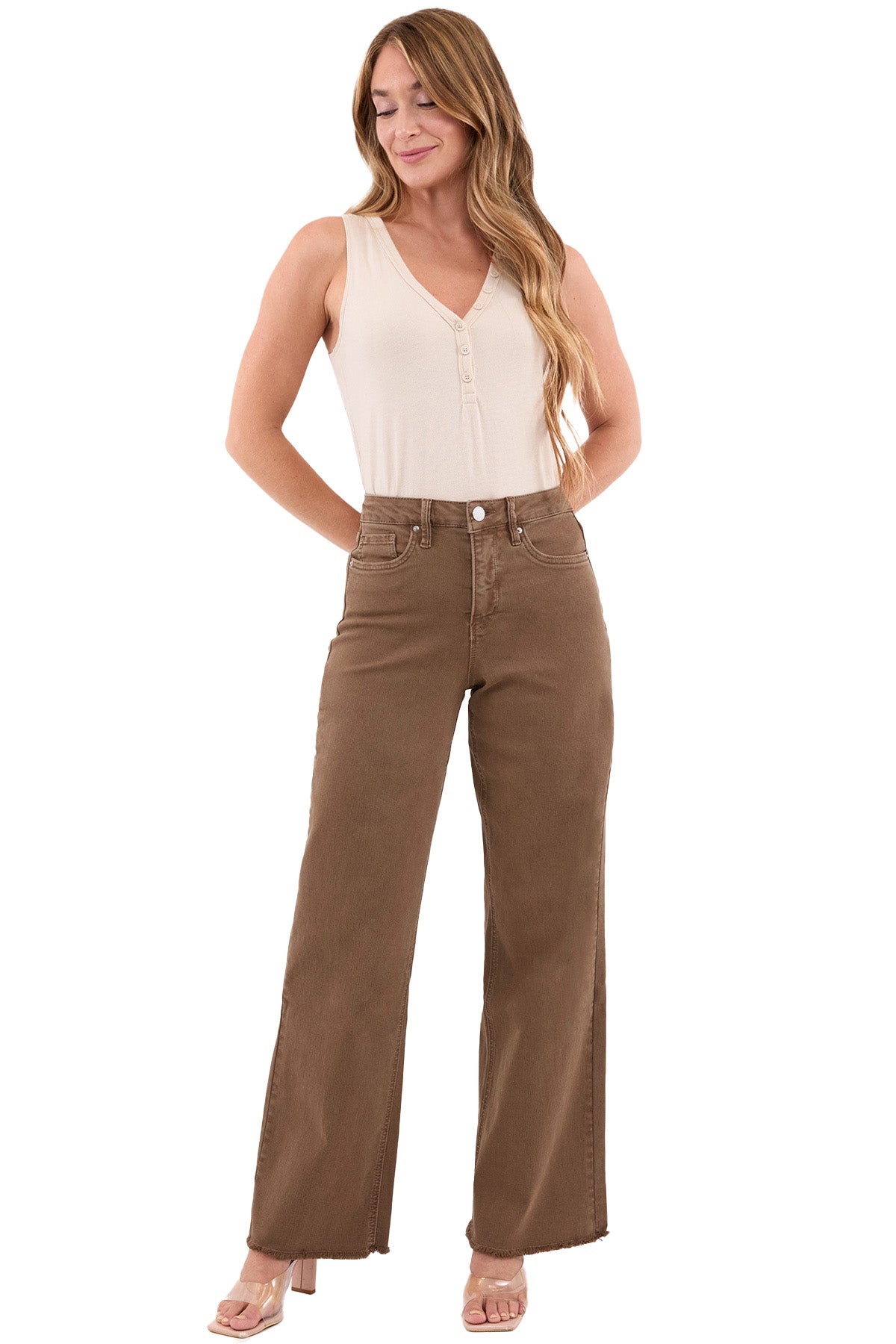 Chloe High Rise Frayed Wide Leg Pants