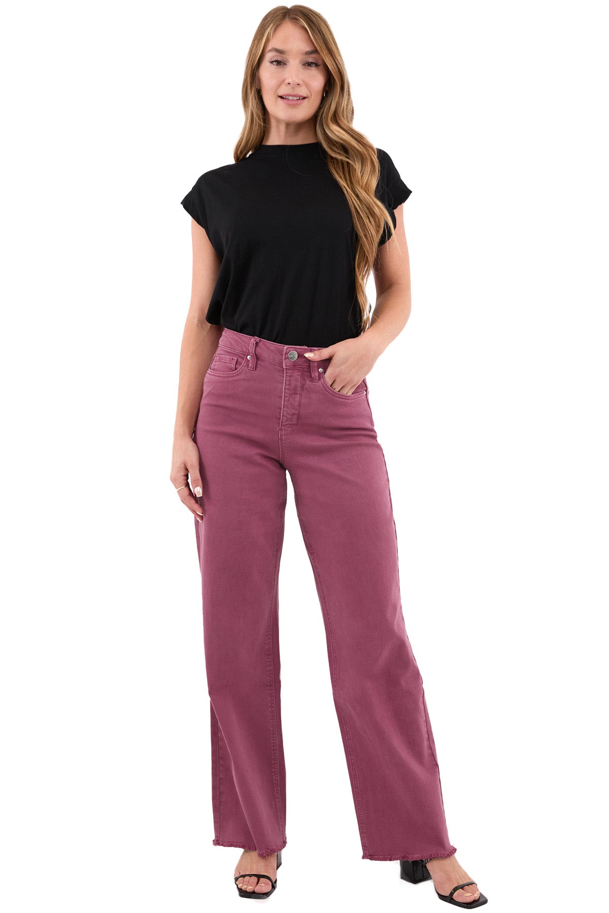 Chloe High Rise Frayed Wide Leg Pants