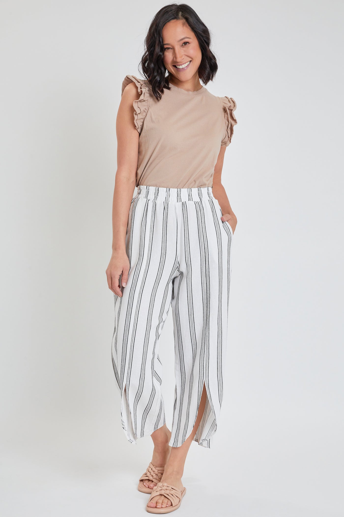 Missy Linen Tulip Slit Hem Wide Leg Cropped Pant , Pack Of 6