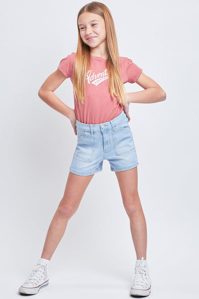 Girls High Rise Denim Shorts With Porkchop Pockets. Pack of 12