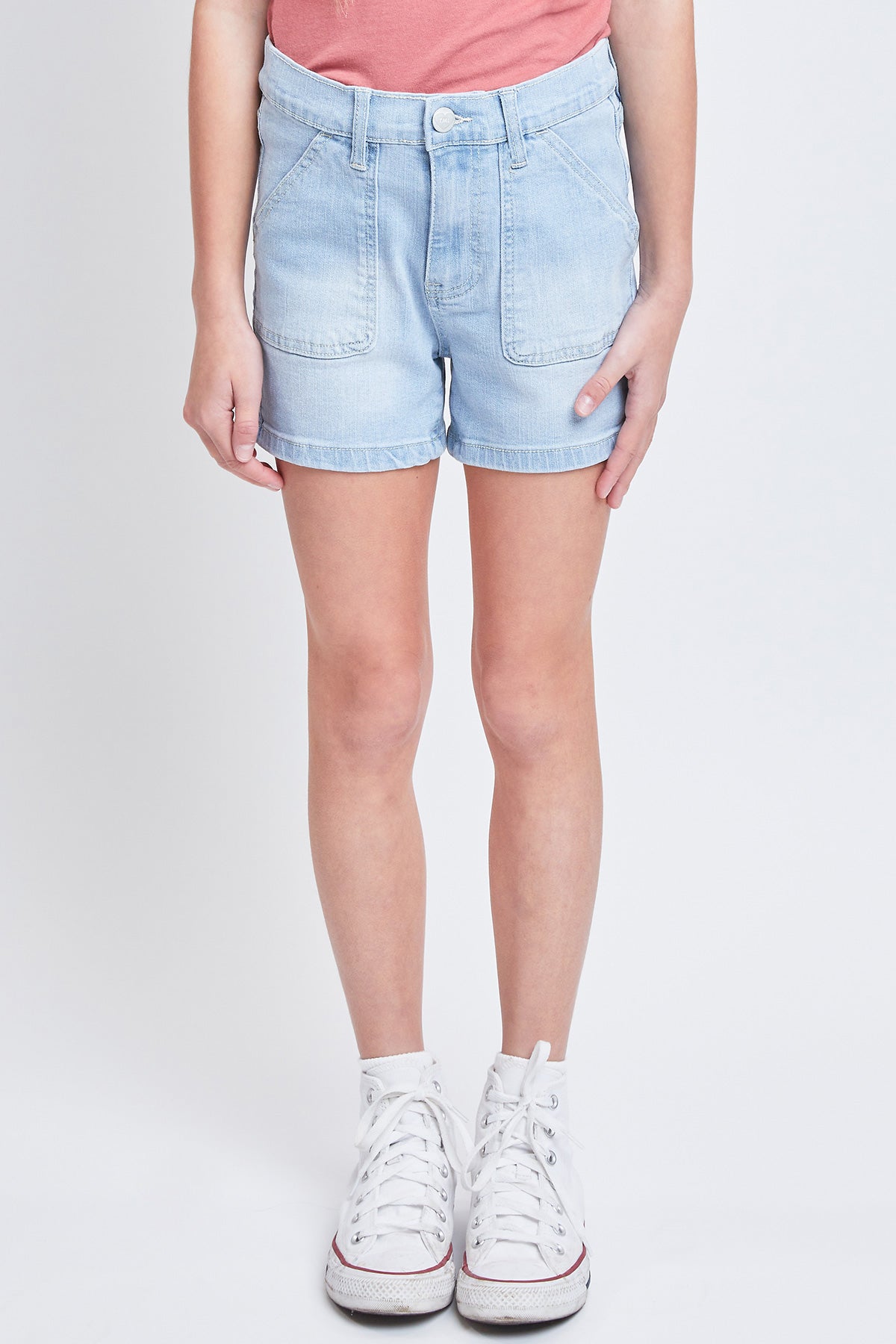 Girls High Rise Denim Shorts With Porkchop Pockets. Pack of 12