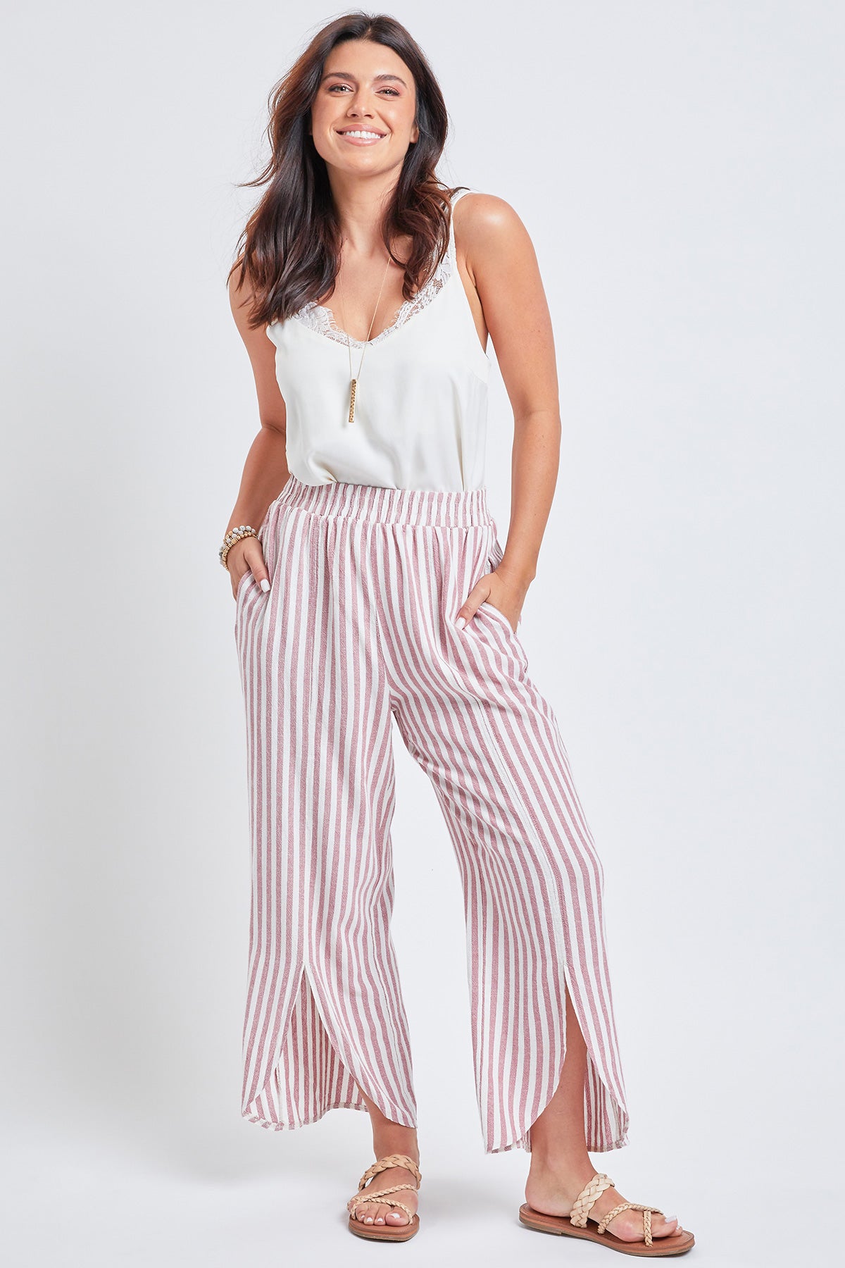 Missy Linen Tulip Slit Hem Wide Leg Cropped Pant , Pack Of 6